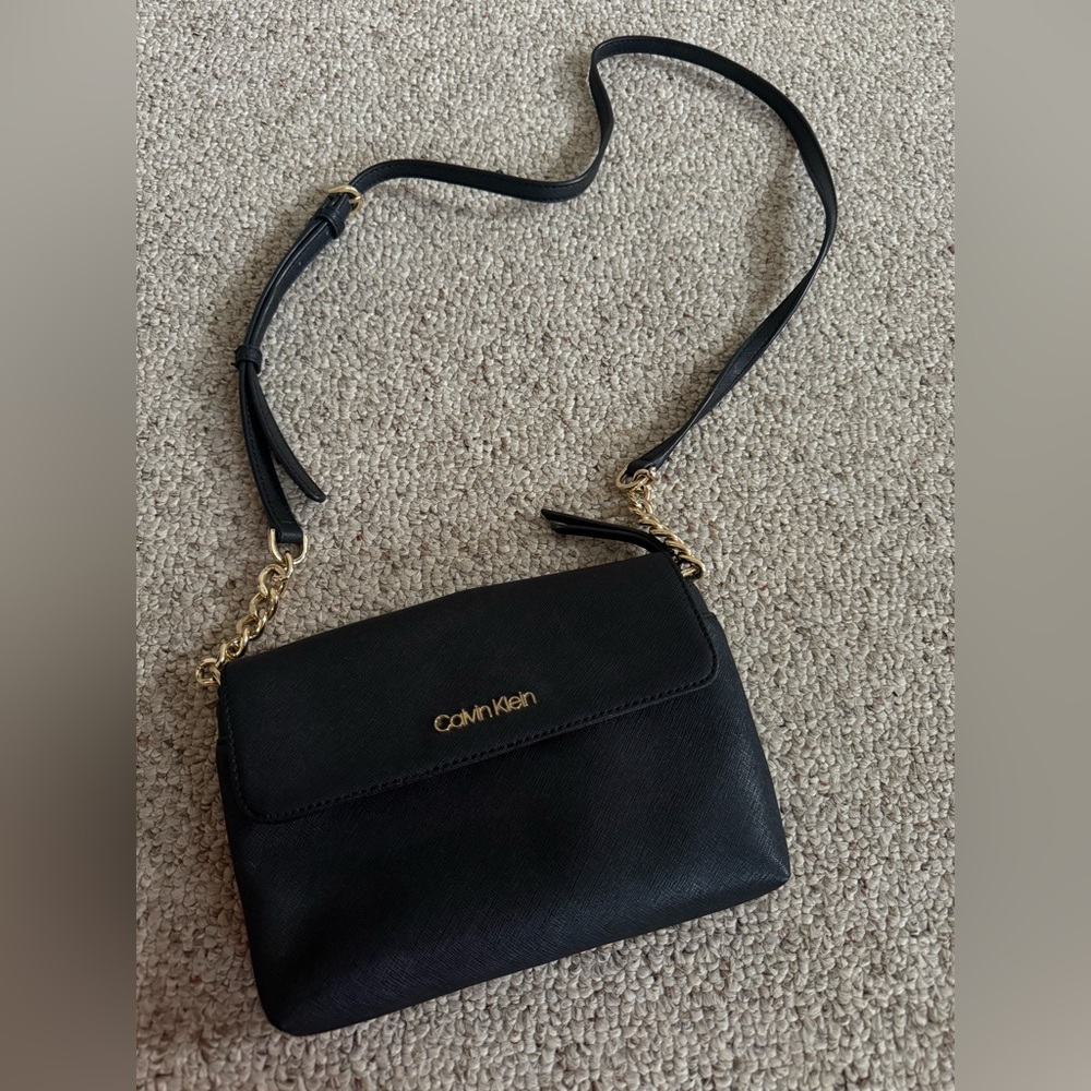 Calvin Klein Black Crossbody with Gold Accents